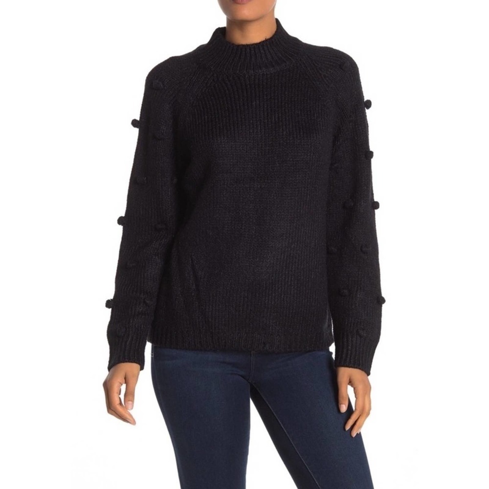 CeCe by Cynthia Steffe Pompom Knit Sweater S Black v6x